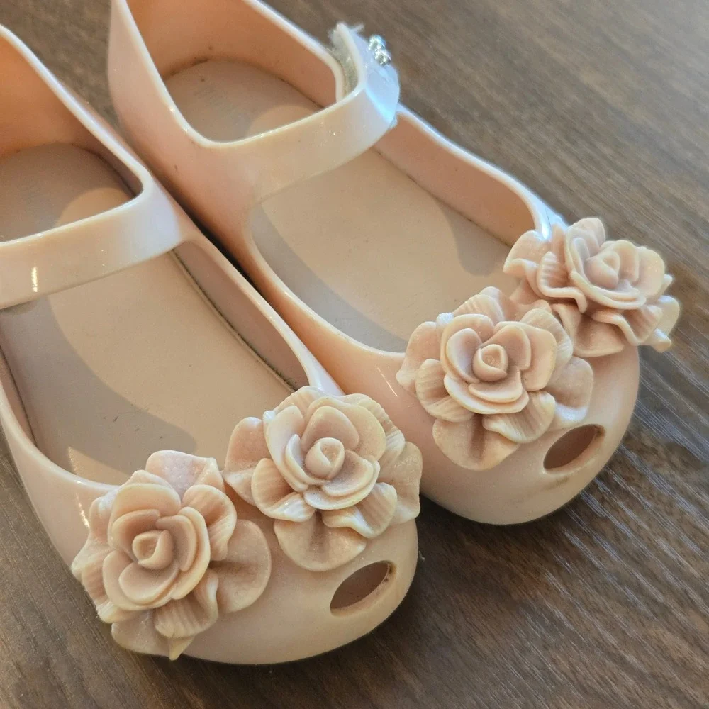 Mini Melissa Ultragirl Triple Flower Pink Glitter Jelly Flats Mary Jane Size 9